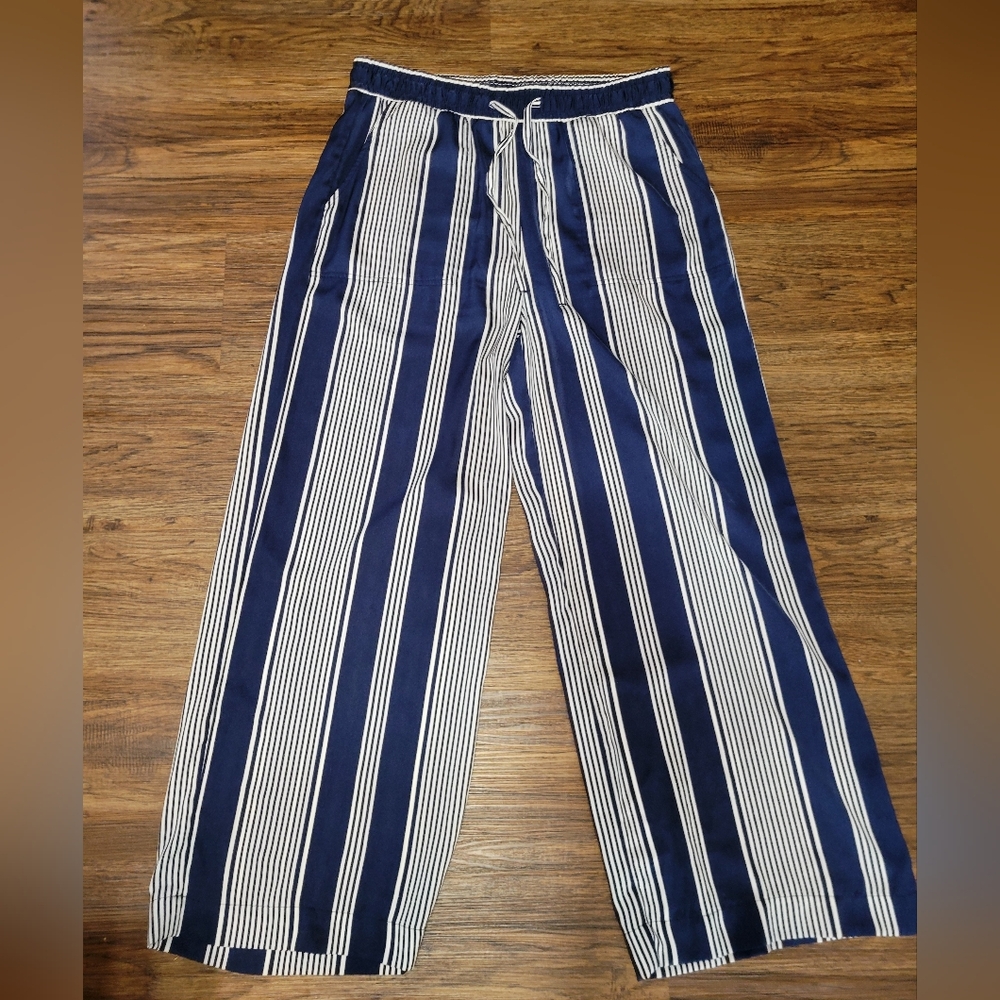 Navy and White Striped Women's Pants